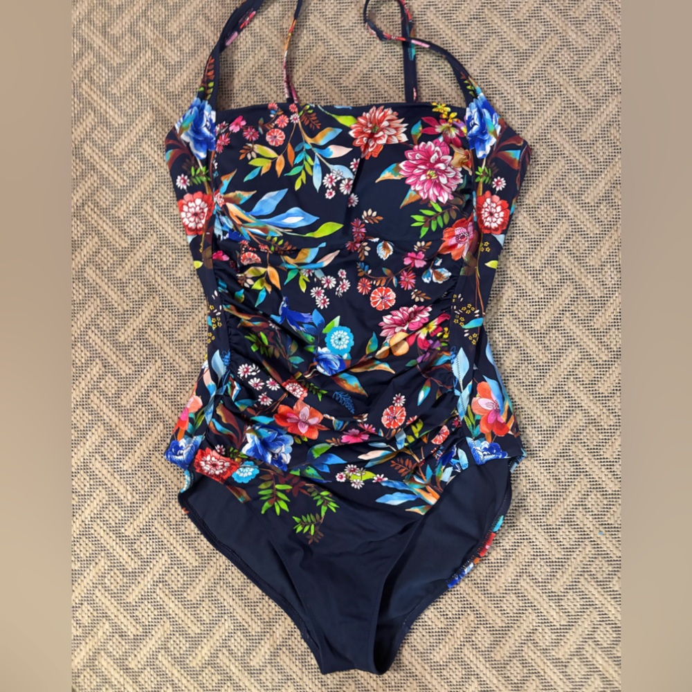 Johnny Was Floral Ocean Dreamer Womens Swimsuit Navy and Multicolor Xl - Picture 3 of 4